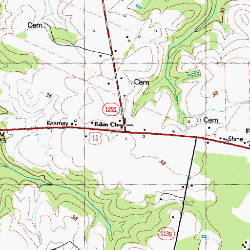 Topographic Map of Eden Church, NC
