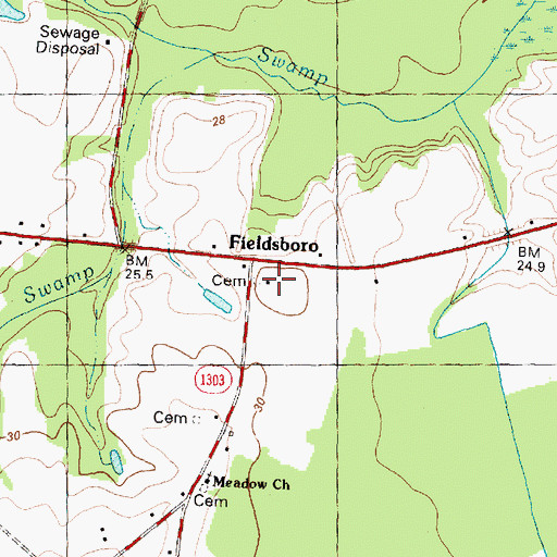 Topographic Map of Fieldsboro, NC