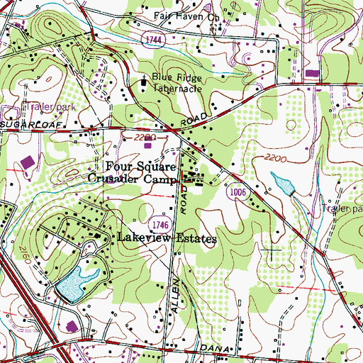Topographic Map of Four Square Crusador Camp, NC