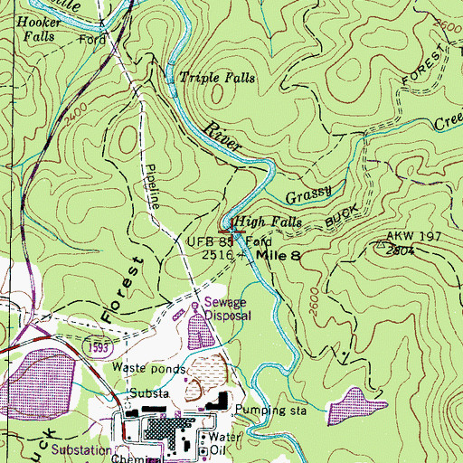 Topographic Map of High Falls, NC