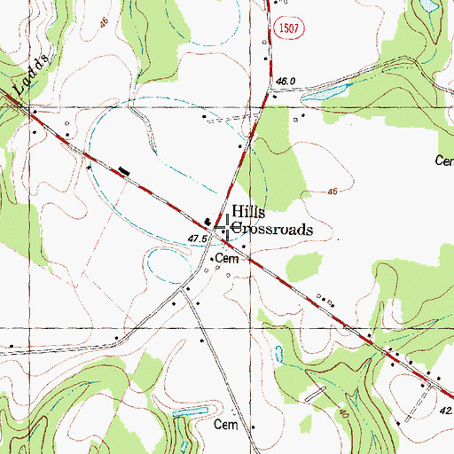 Topographic Map of Hills Crossroads, NC