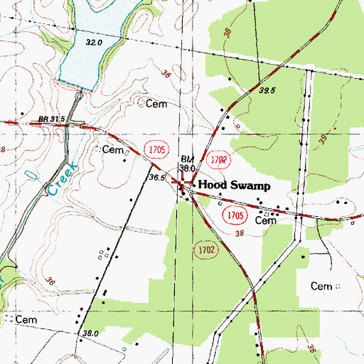 Topographic Map of Hood Swamp, NC