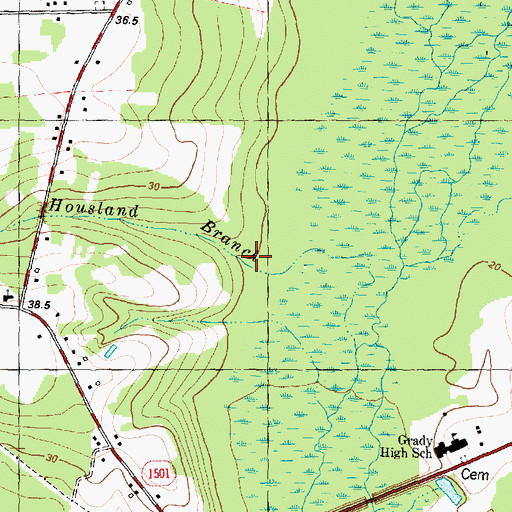 Topographic Map of Housland Branch, NC