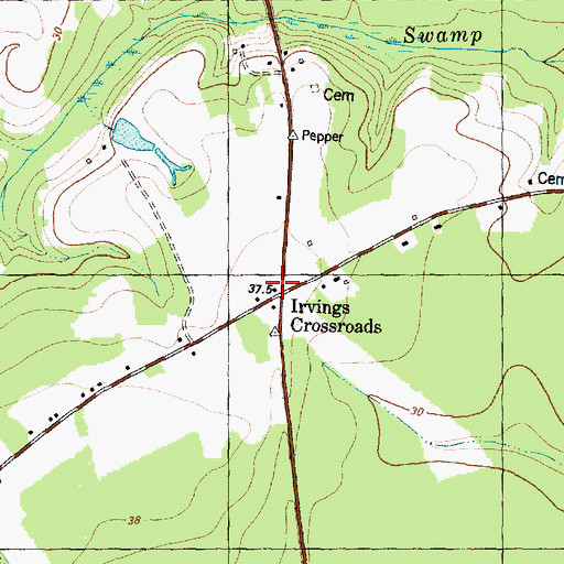 Topographic Map of Irvings Crossroads, NC
