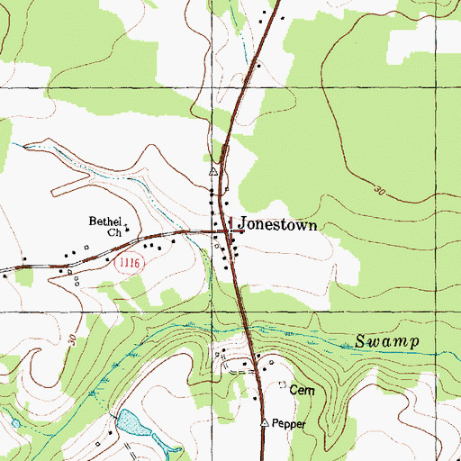 Topographic Map of Jonestown, NC