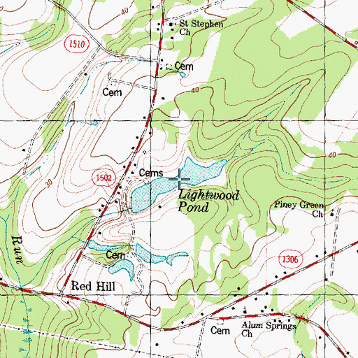 Topographic Map of Lightwood Pond, NC