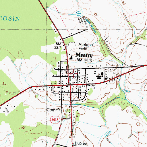 Topographic Map of Maury, NC