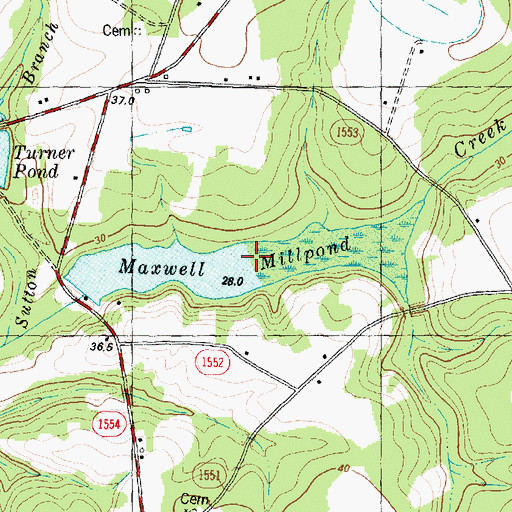 Topographic Map of Maxwell Millpond, NC
