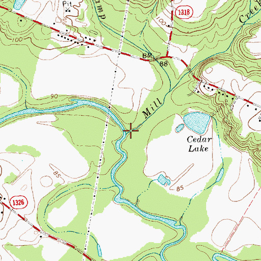 Topographic Map of Mill Creek, NC