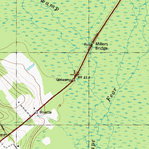 Topographic Map of Millers Bridge, NC