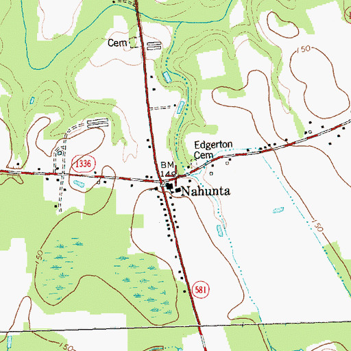 Topographic Map of Nahunta, NC