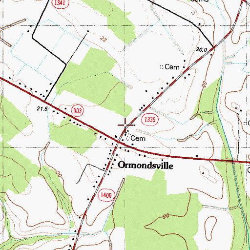 Topographic Map of Ormondsville, NC