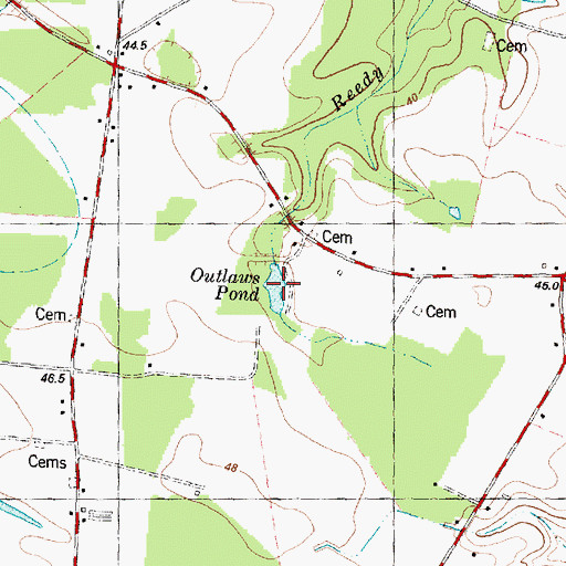 Topographic Map of Outlaws Pond, NC