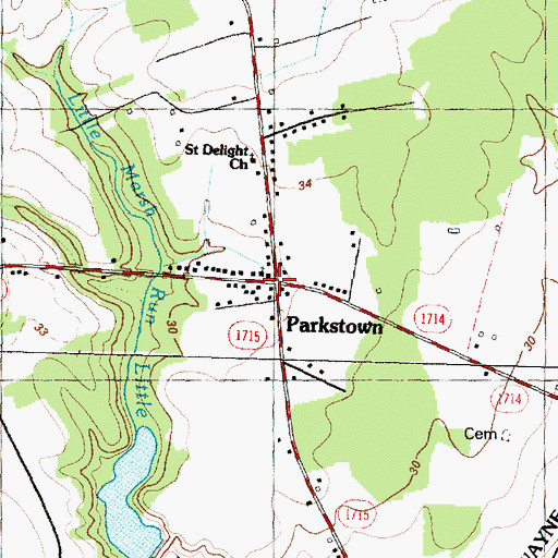 Topographic Map of Parkstown, NC