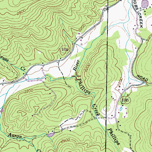 Topographic Map of Phillips Creek, NC