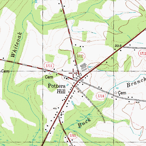 Topographic Map of Potters Hill School, NC