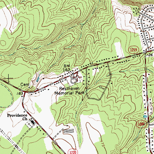 Topographic Map of Resthaven Memorial Park, NC