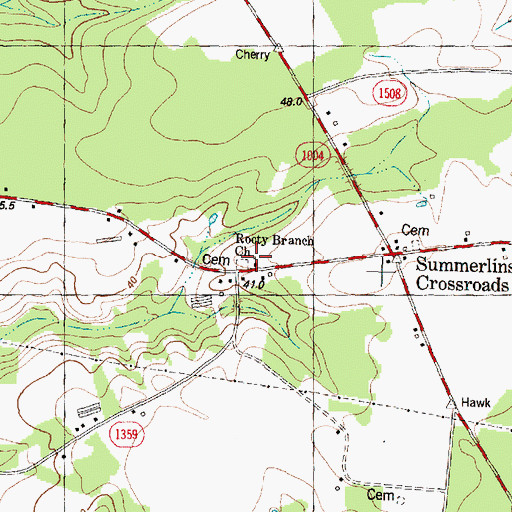 Topographic Map of Rooty Branch Church, NC
