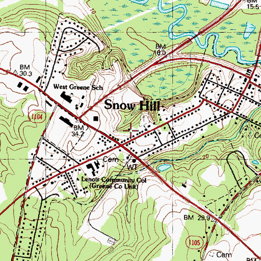 Topographic Map of Snow Hill, NC