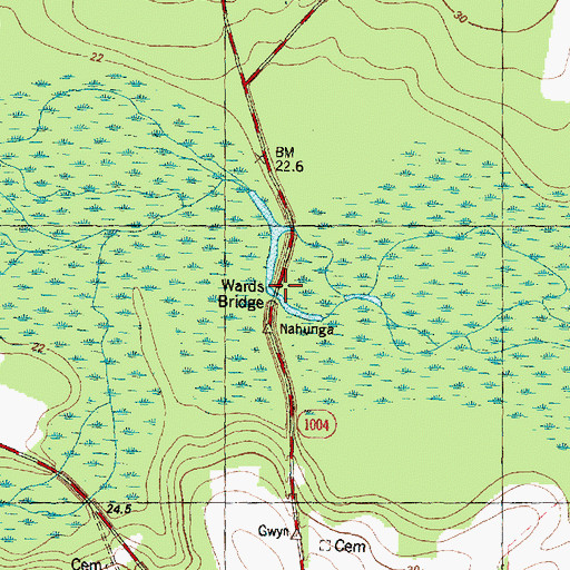 Topographic Map of Wards Bridge, NC
