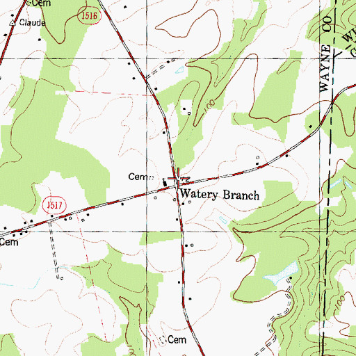 Topographic Map of Watery Branch, NC