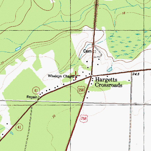 Topographic Map of Whaleys Chapel, NC