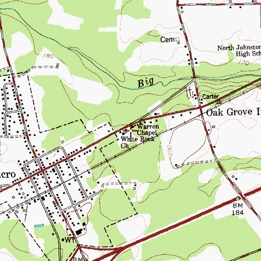 Topographic Map of White Rock Church, NC