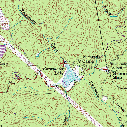Topographic Map of Reasonover Lake Dam, NC