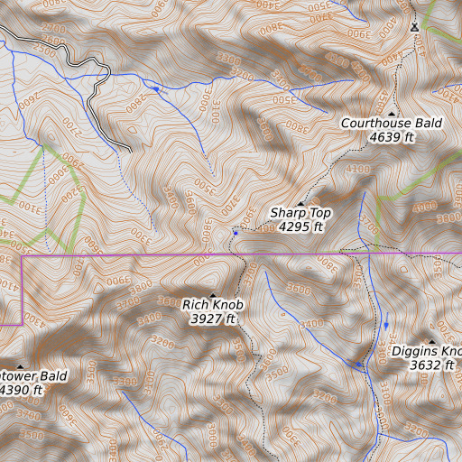OpenTopoMap map of Bly Gap, NC