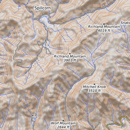 OpenTopoMap map of Lovada Gap, NC