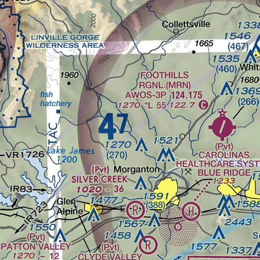 FAA VFR chart of Upper Creek, NC