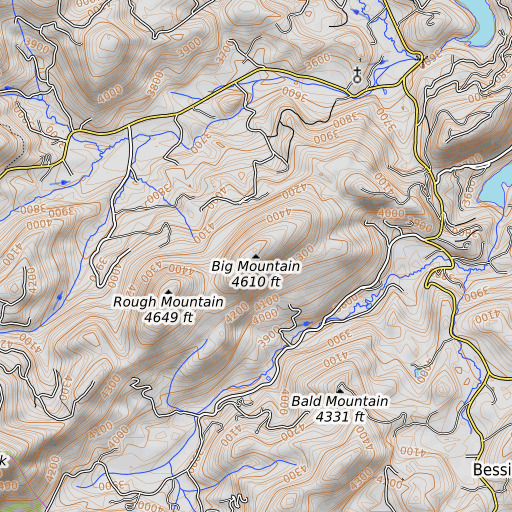 OpenTopoMap map of Big Mountain, NC