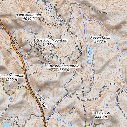 OpenTopoMap map of Chestnut Mountain, NC