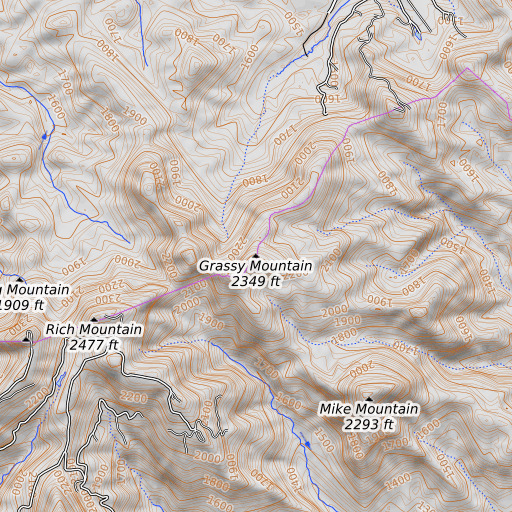 OpenTopoMap map of Grassy Mountain, NC