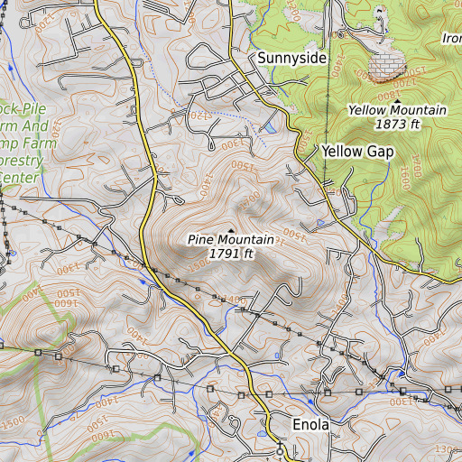 OpenTopoMap map of Pine Mountain, NC