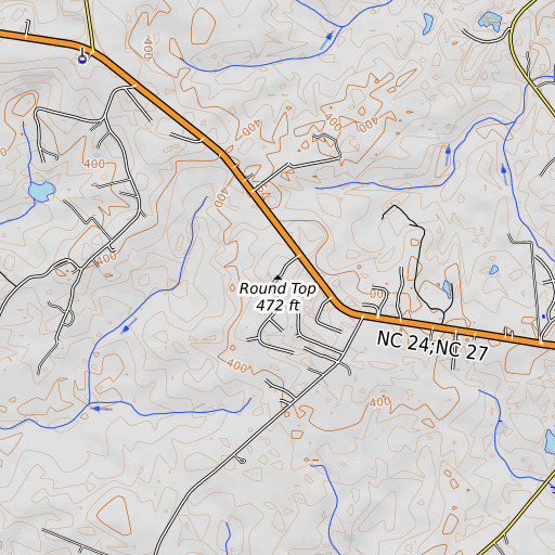 OpenTopoMap map of Round Top, NC
