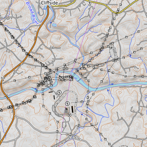 OpenTopoMap map of Second Broad River, NC
