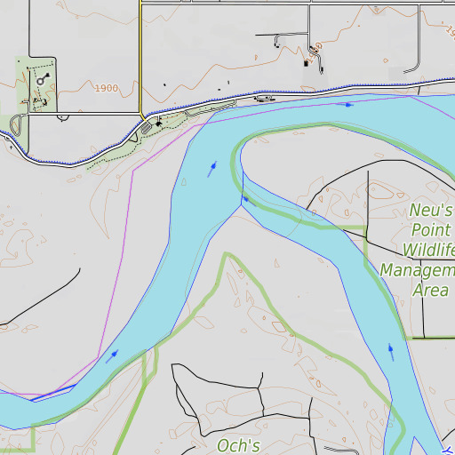 OpenTopoMap map of Yellowstone River, ND
