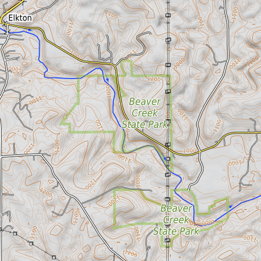 OpenTopoMap map of Beaver Creek State Forest, OH
