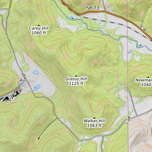 OpenTopoMap map of Grassy Hill, OH