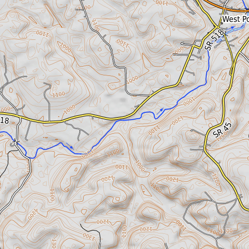 OpenTopoMap map of Peters Run, OH