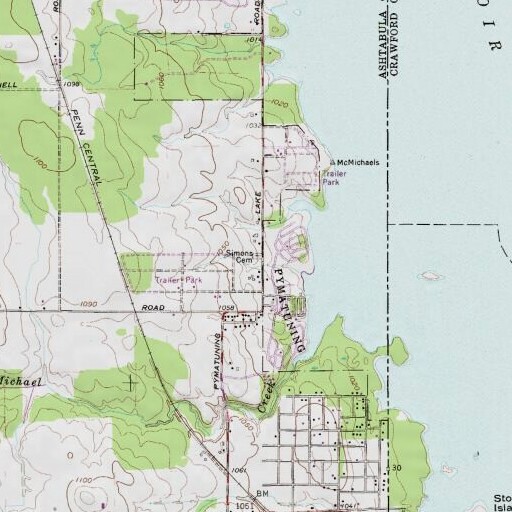 USGS 24K topo map of Simons Cemetery, OH