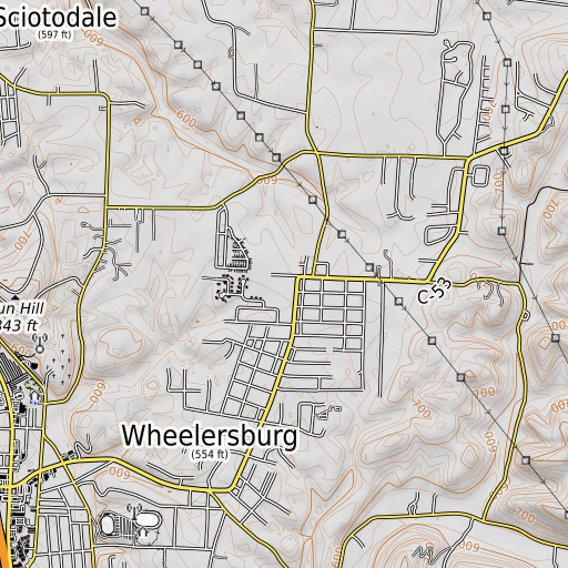 OpenTopoMap map of Wheelersburg Elementary School, OH