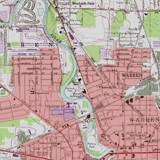 USGS 24K topo map of W D Packard Music Hall, OH