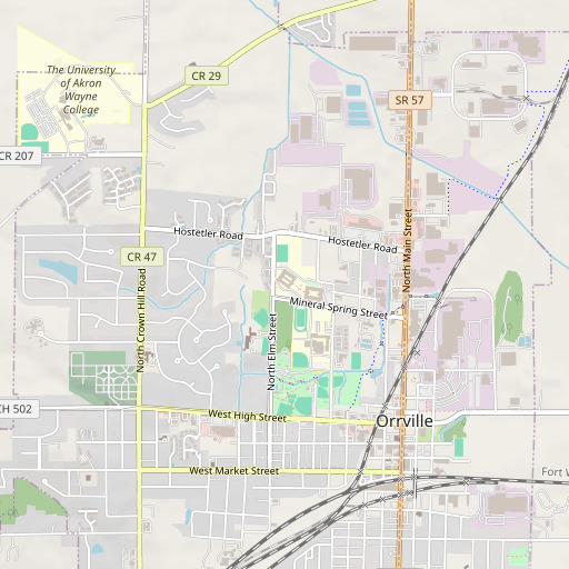 OpenStreetMap map of Orrville Middle School, OH