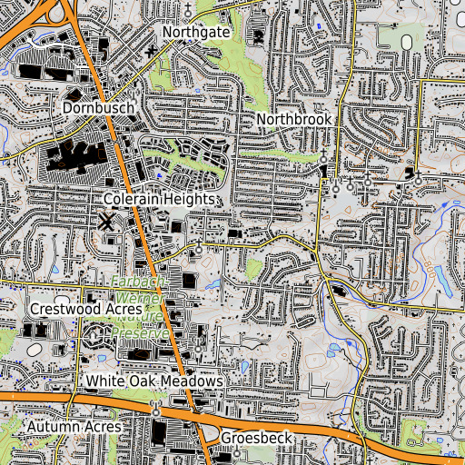 OpenTopoMap map of Houston Elementary School, OH