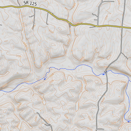 OpenTopoMap map of Adas Run, OH