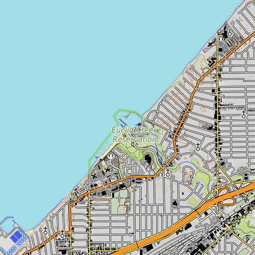 OpenTopoMap map of Euclid Creek, OH