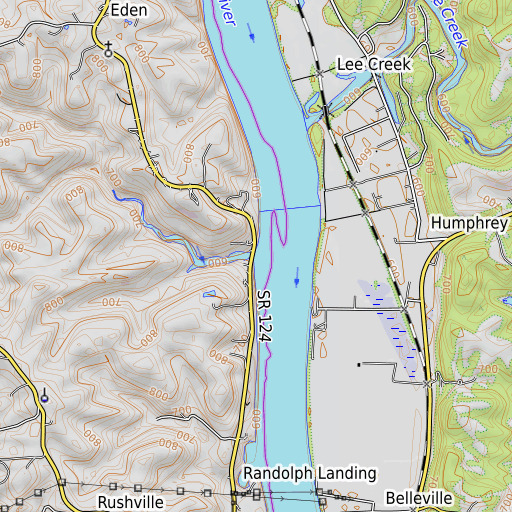 OpenTopoMap map of Sugarcamp Run, OH