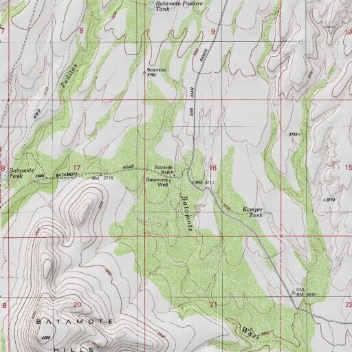 USGS 24K topo map of Batamote Ranch, AZ